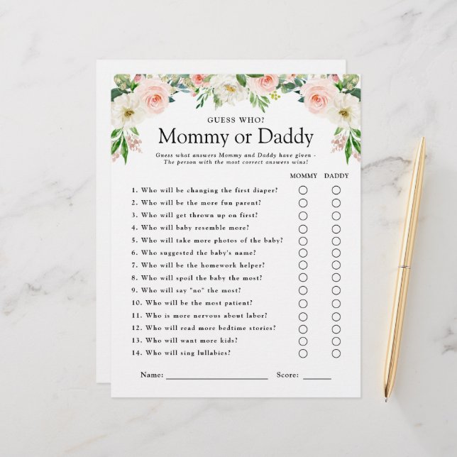 Baby shower Floral Rose Devine Qui (Devant/Arrière en situation)