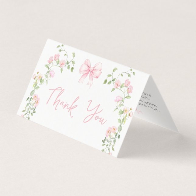 Baby shower Floral rose doux Merci pliable (Front)
