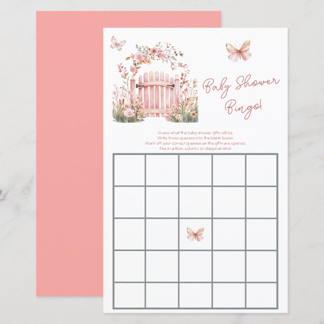 Baby shower Floral Rose Garden Bingo (Devant / Derrière)