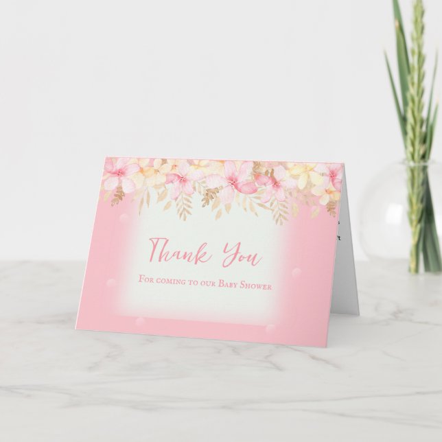 Baby shower Floral Rose Merci Note (Devant)
