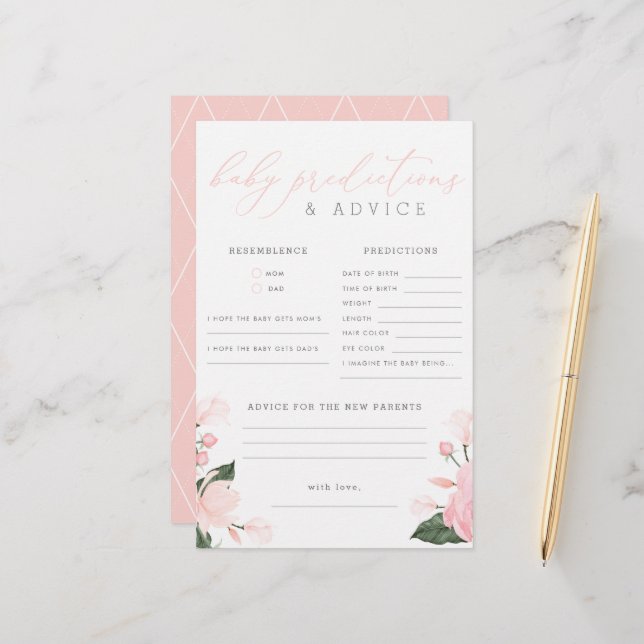 Baby shower floral rose pâle Prédictions et consei (Devant/Arrière en situation)