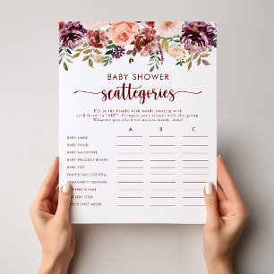 Baby shower Floral Rustique Scattegories Jeu
