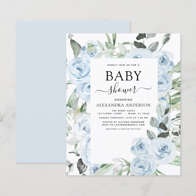 Baby Shower Floral Vert Poussiéreux Bleu Bon March (Devant / Derrière)