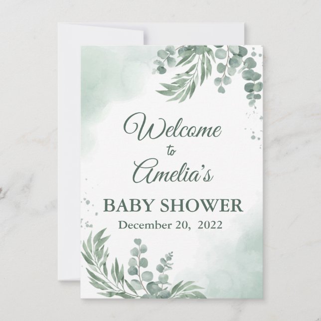 Baby shower Floral Vert Sage Affiche de bienvenue  (Devant)