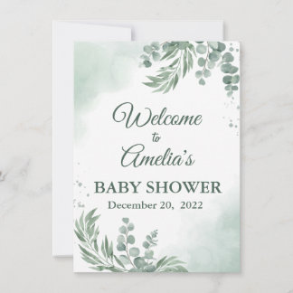 Baby shower Floral Vert Sage Affiche de bienvenue