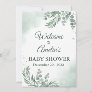 Baby shower Floral Vert Sage Affiche de bienvenue