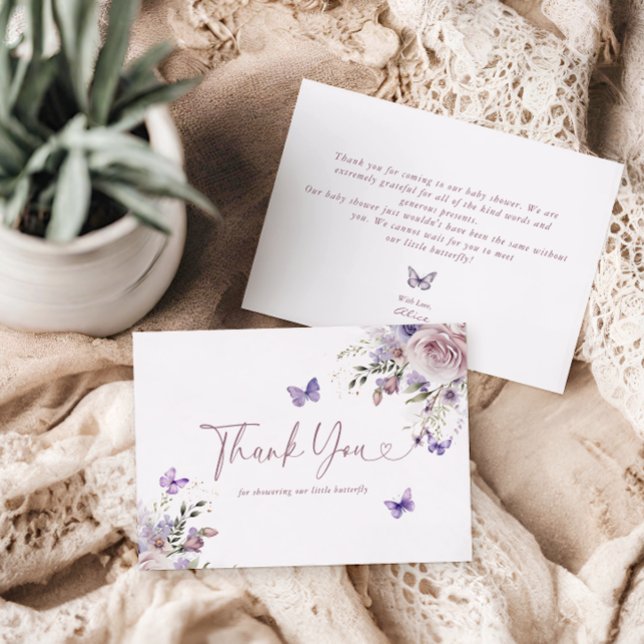 Baby shower floral violet Carte de remerciements p (Créateur téléchargé)