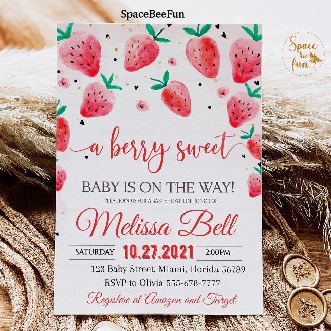 Baby shower fraise Invitation Berry Sweet Baby (Berry Baby shower Invitation,Strawberry Baby Shower Invites,Berry Sweet Baby on the way,Girl Baby sh)