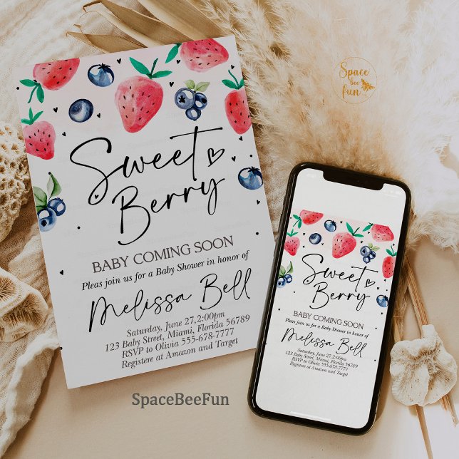Baby shower fraise Invitation BlueBerry (berry baby shower,invitation blueberry,strawberry baby shower invites,girl baby shower invite,fruit )