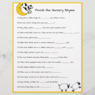 Baby shower Game - Finish the Nursery Rhyme