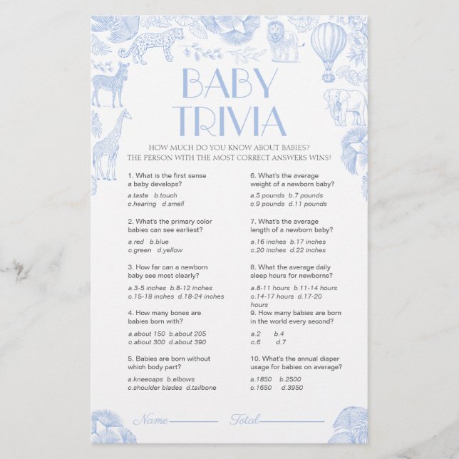 Baby shower Games Fancy Baby Trivia Game Card (Devant)