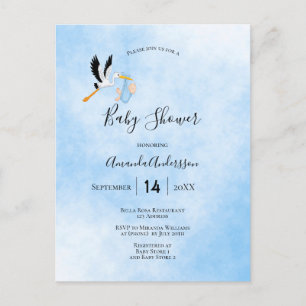 Baby shower garçon bleu cigogne invitation