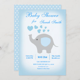 Baby shower garçon Blue Elephant Invitation
