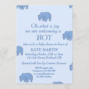 baby shower garçon carte d'invitation avec ours bl