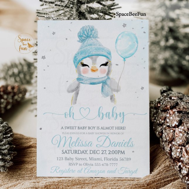 Baby shower garçon d'hiver invitations Pinguin (Créateur téléchargé)