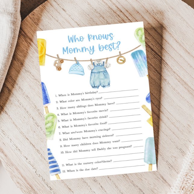 Baby Shower Garçon Popsicle Qui connaît le mieux M (Ready to Pop Popsicle Baby Shower Game)