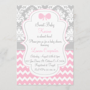 Baby shower girl invitation pink chevron and