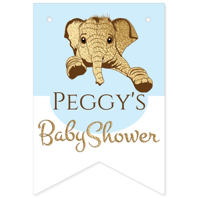 Baby shower Gold/Blue Elephant, bannière Swallowta (Premier drapeau)