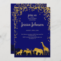 Baby shower Gold & Blue Safari Invitation