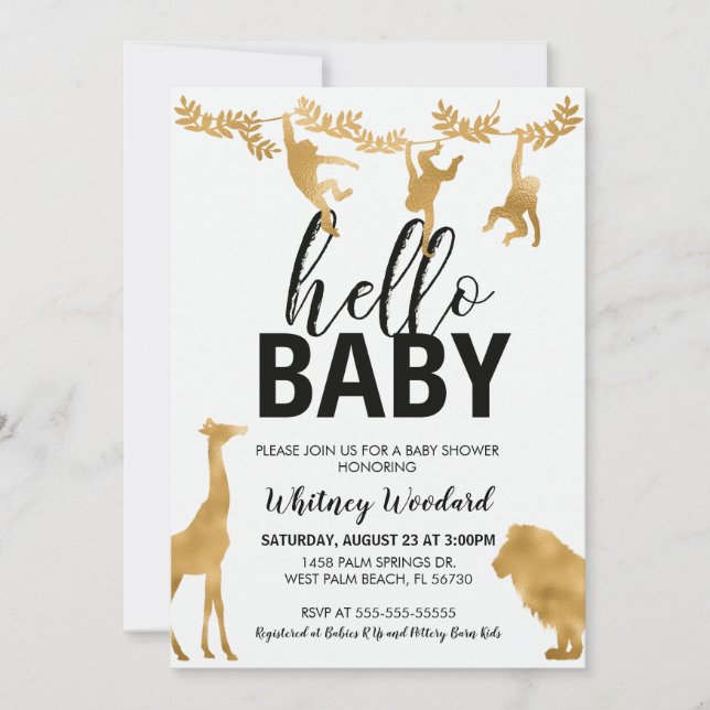 Baby shower Gold Safari Invitation (Devant)