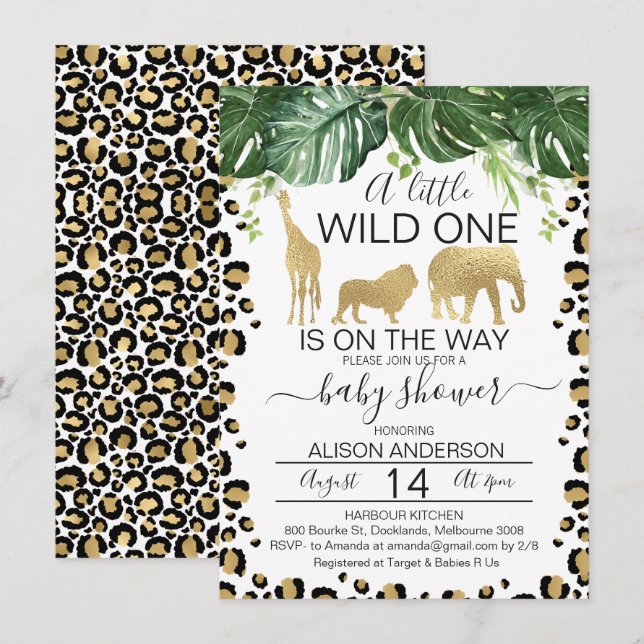 Baby shower Gold Safari Leopard Skin Invitation (Devant / Derrière)