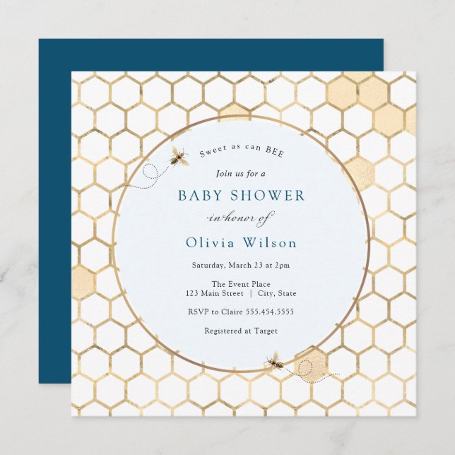 Baby shower Golden Bee Boy Invitation (Devant / Derrière)