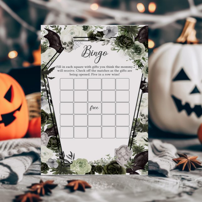 Baby shower gothique floral Jeu de Bingo (Floral Gothic Coffin Baby Shower Bingo Game)