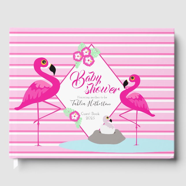 baby shower graphique Flamant rose rose vif livre  (Recto)