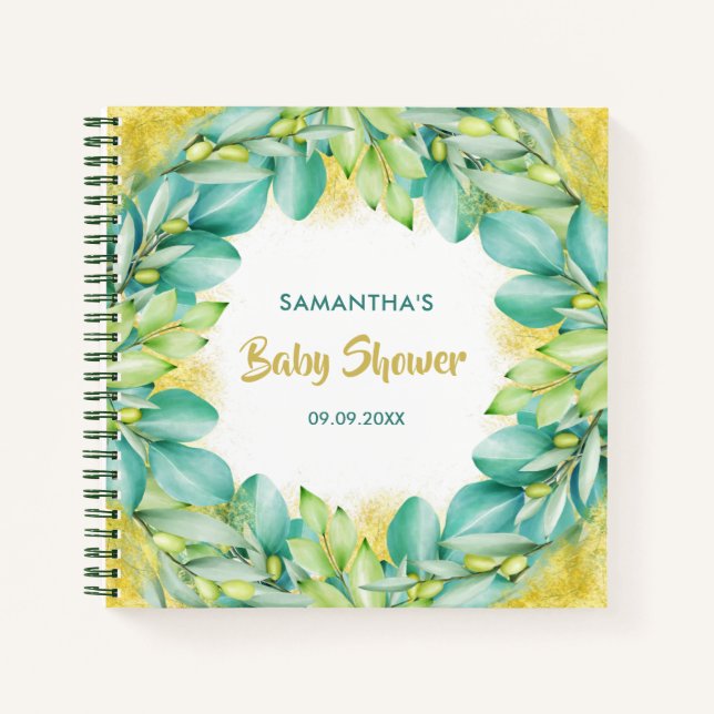 Baby shower Green Eucalyptus Olive Livre d'or (Devant)
