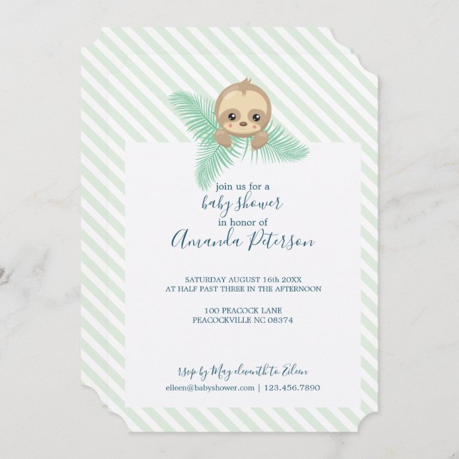 Baby shower Green Happy Baby Sloth Invitation (Devant / Derrière)