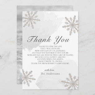 Baby shower gris Silver Snowflakes Carte de remerc