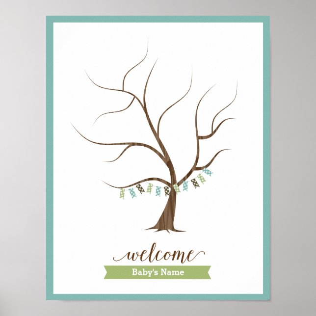 Baby Shower Guestbook Tree (Blue) - 11x14 Poster (Devant)