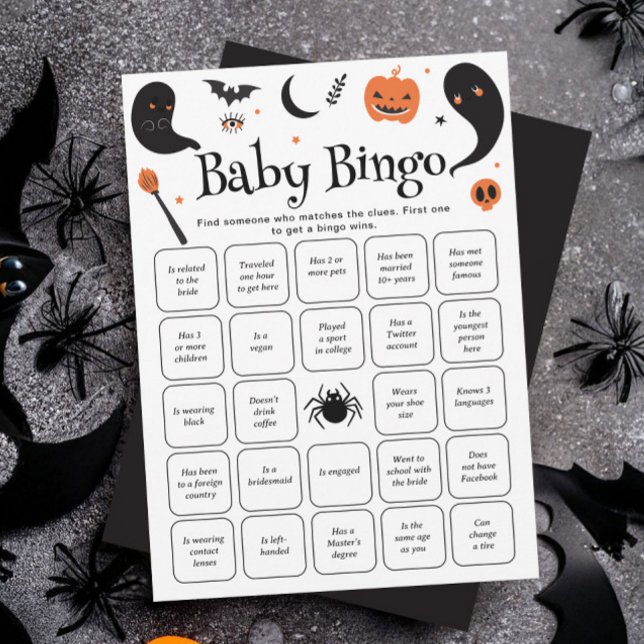 Baby shower Halloween Trouvez la carte de bingo de (Créateur téléchargé)