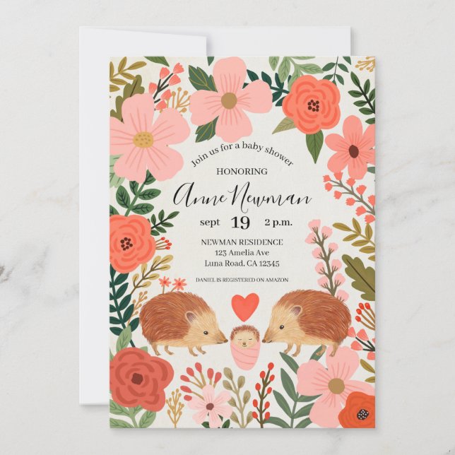 Baby shower Hedgehog Love Invitation (Devant)