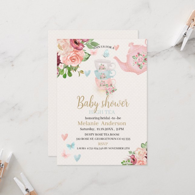 Baby shower high tea Invitation (Devant/Arrière en situation)