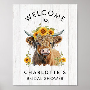 Baby shower Highland Cow Affiche de bienvenue