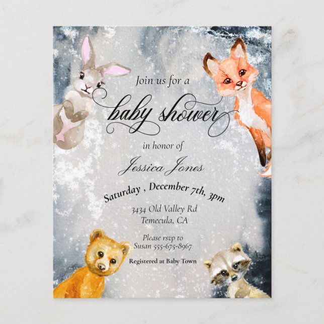 Baby shower Hiver Bois Animaux Vacances Invita (Devant)