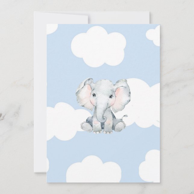 Baby shower invitation avec l'aquarelle éléphant (Dos)