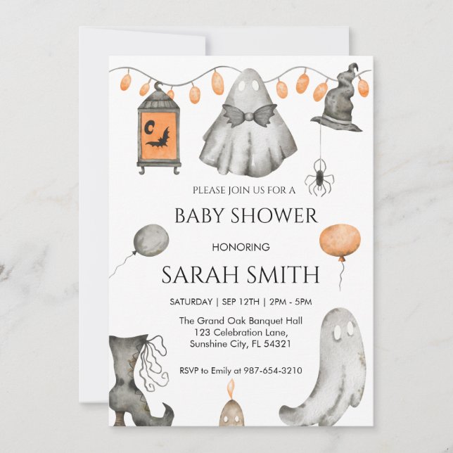Baby shower Invitation Baby shower Halloween Ghost (Devant)