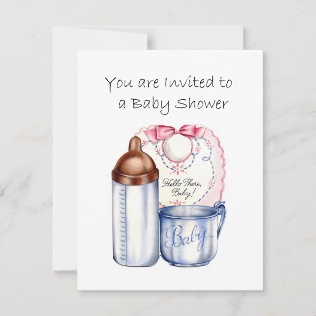 Baby shower invitation bib, bouteille et tasse (Devant)