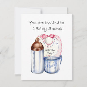 Baby shower invitation bib, bouteille et tasse