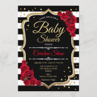 Baby shower Invitation Black White Stripes Roses