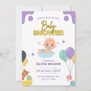 Baby Shower Invitation Blue Minimal Elegant