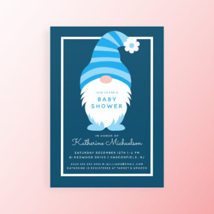 Baby shower Invitation Blue Stripe Gnome