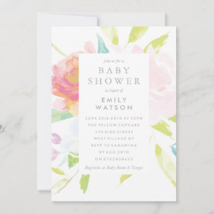 Baby shower Invitation Bright Floral Aquarelle