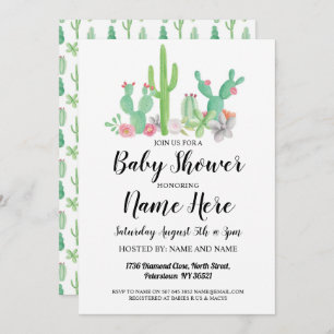 Baby shower Invitation Cactus Imprimer Aquarelle