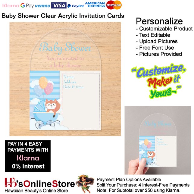 Baby shower Invitation Card 9 (Baby Shower Birth Party Supplies Celebrate Clear Acrylic Invitations 9.)