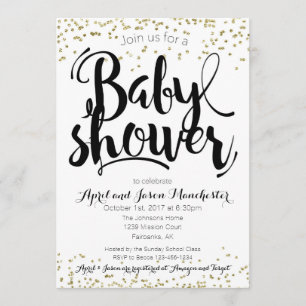 Baby shower Invitation Card, Black White & Gold