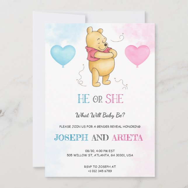 Baby shower Invitation card featuring a bear  (Devant)