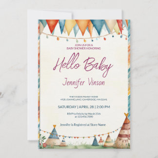 Baby shower Invitation Charme Teepees